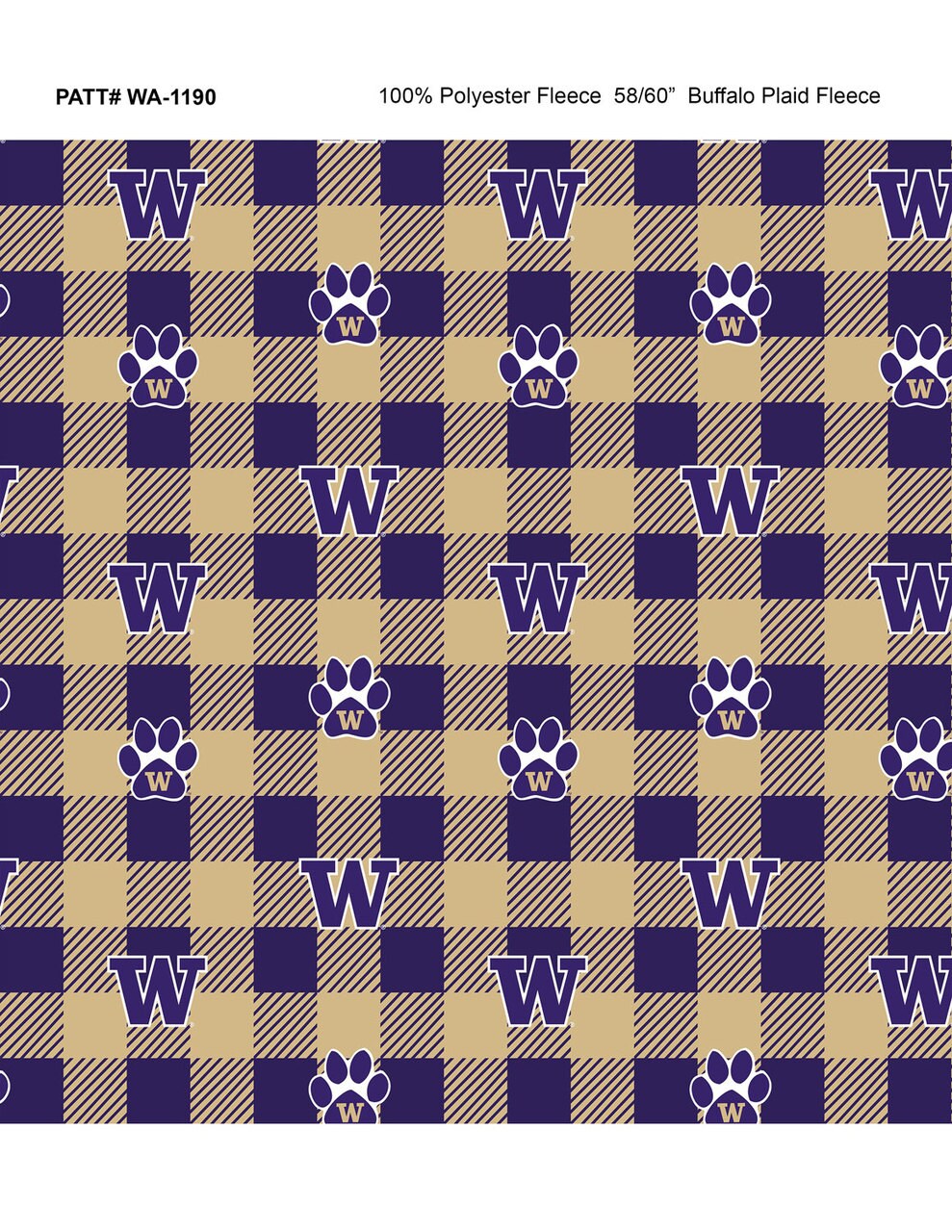 Sykel Enterprises-University of Washington Fleece Fabric-Washington Huskies Buffalo Plaid Fleece Blanket Fabric-Sold by the yard